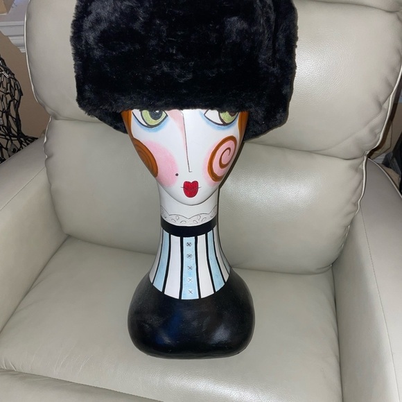 Hunting Hat Trapper Russian Ushanka  Aviator  Size 7 Faux Fur Vintage Black​​​​ - Picture 6 of 7